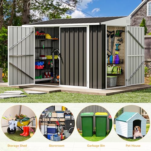 10x8 FT Outdoor Storage Shed Dark Gray Metal F44389