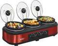 Red Triple Slow Cooker, 3 x 1.5 Quart, Stainless Steel, 4.5 QT F172292
