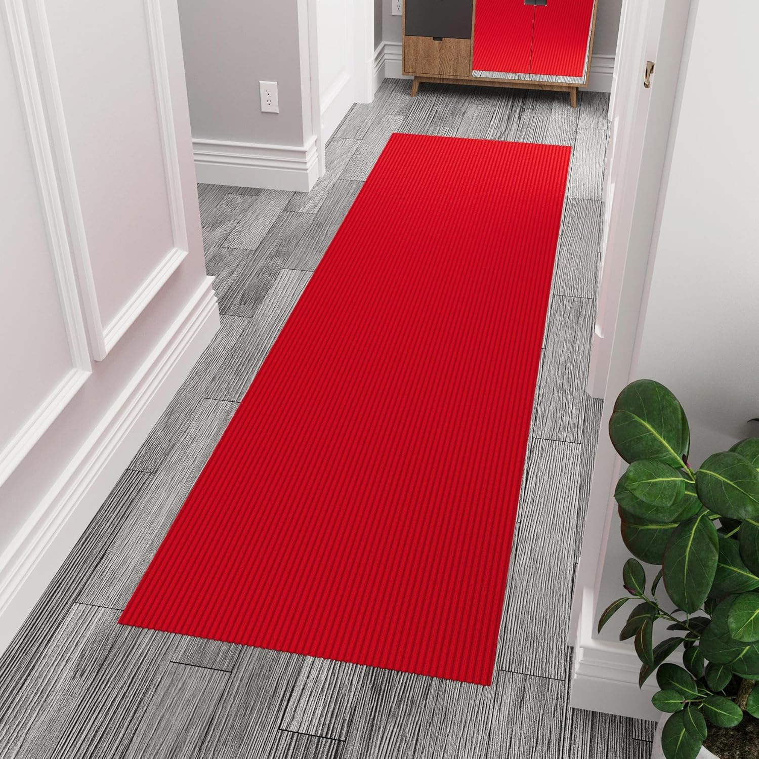 Non-Slip Rubberback 2x10 Indoor/Outdoor Runner Rug, 2' x 10', Red E596212