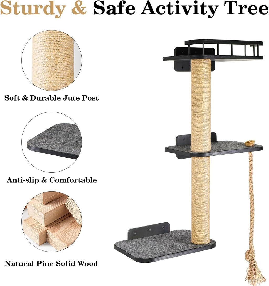 3-Tier Cat Wall Shelves with Scratching Post W627