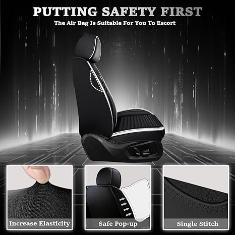 5 Seats Custom Fit Leather Seat Covers (Black White) T82743