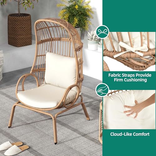 Beige Outdoor Wicker Egg Chair with Cushion V40299