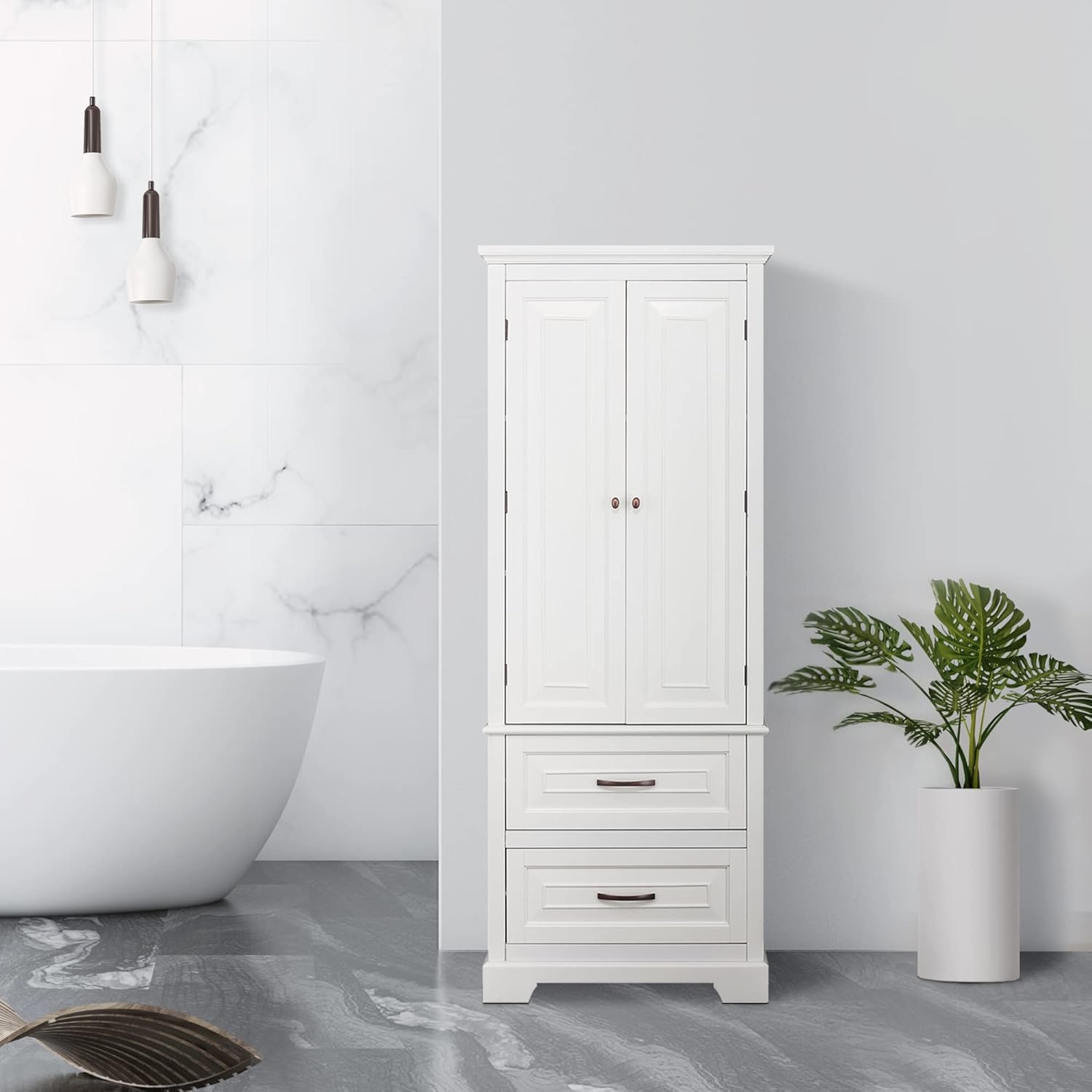 White Bathroom Storage Linen Cabinet Z1793