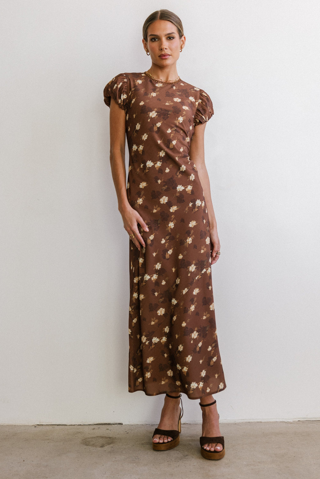 Brown Floral Maxi Dress R592