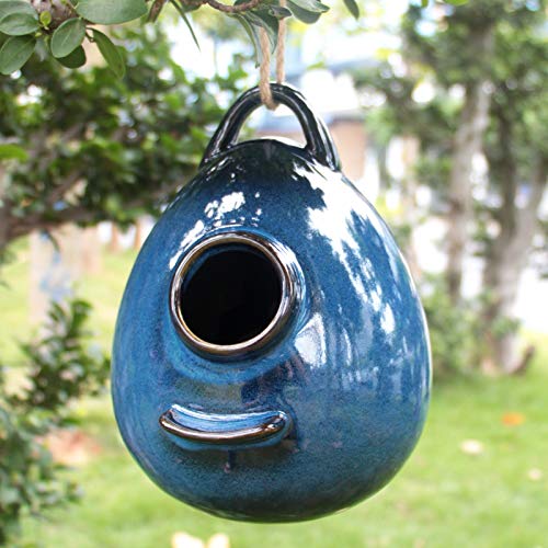 Blue Ceramic Hanging Birdhouse Q69598