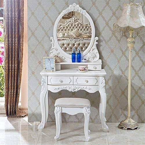 Solid Carved Dressing Vanity Table with Stool U6873