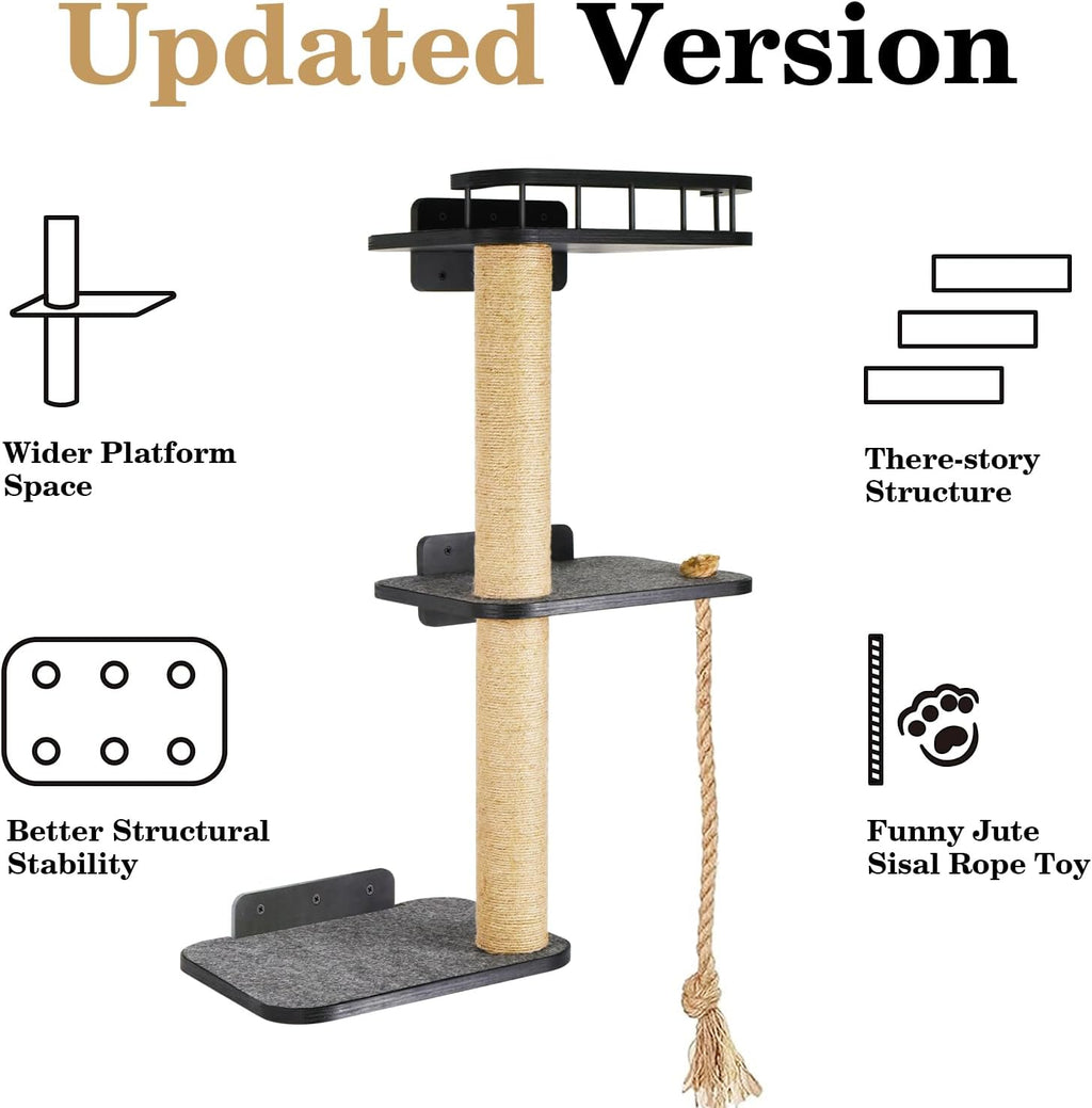 3-Tier Cat Wall Shelves with Scratching Post W627