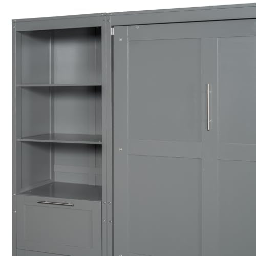White Queen Size Murphy Bed with Closet and Drawers Y83470