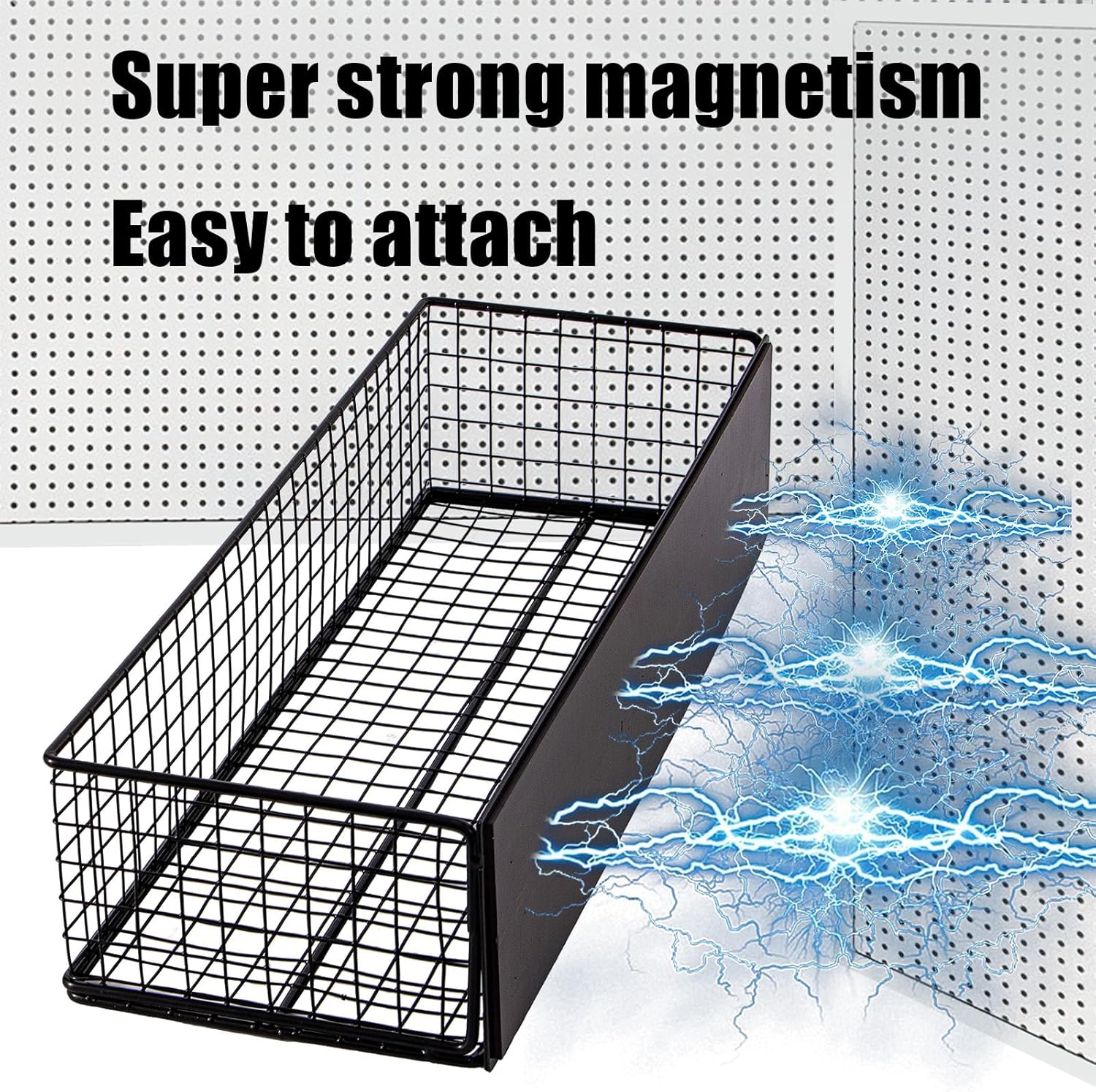 Black Magnetic Wire Mesh Shelf, 13.77" x 5.11" x 3.26" K4401