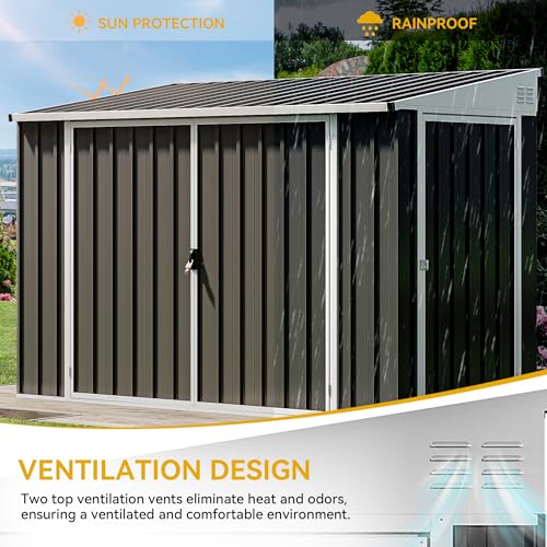 10x8 FT Outdoor Storage Shed Dark Gray Metal F44389