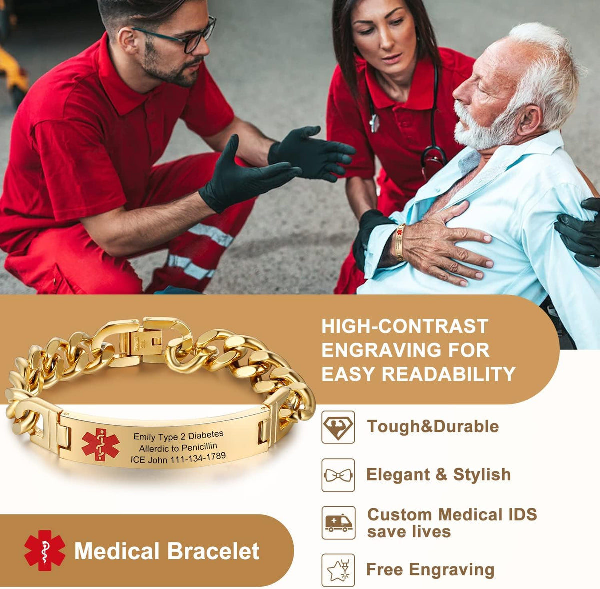 Stainless Steel Medical ID Bracelets for 8.5 Inches E534