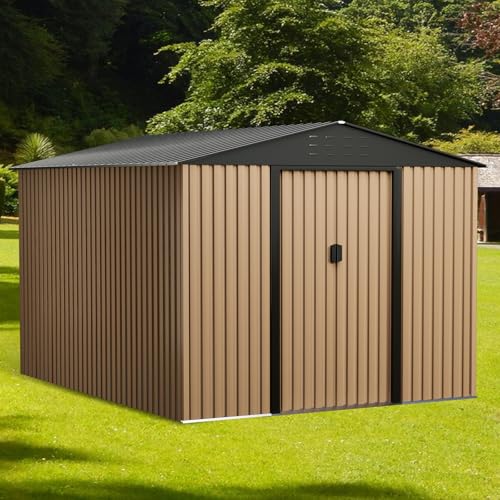 Brown 10FT x 8FT Metal Garden Shed V327955