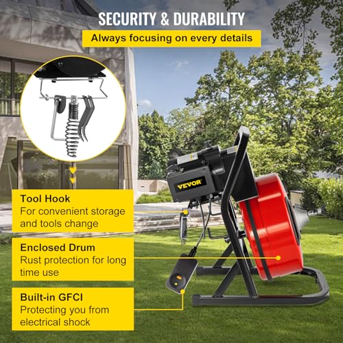 50FT x 1/2Inch Electric Drain Auger with 4 Cutter & Foot Switch W23648