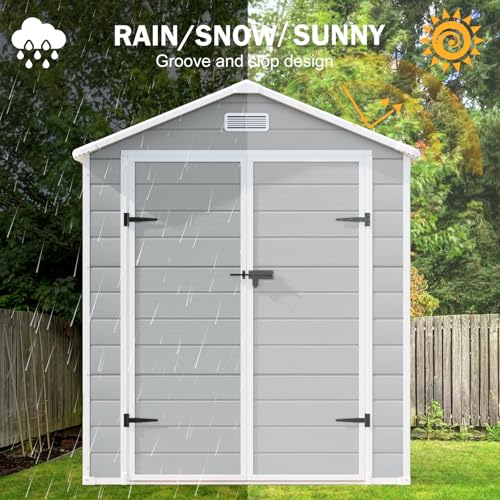 8x6x7 FT Resin Outdoor Storage Shed with Floor, Dove Grey Y6658