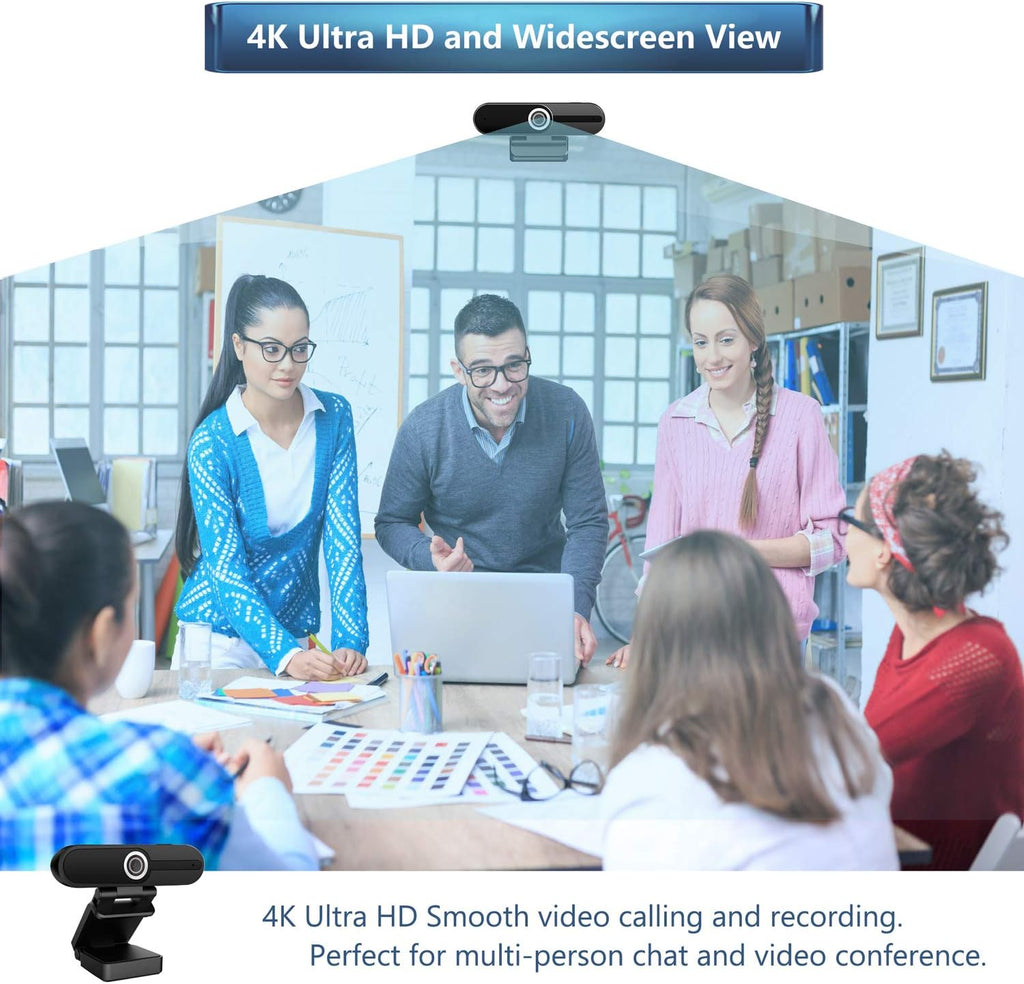 4K Webcam with Microphone 8MP USB 1080P Privacy Cover Mini Tripod Pack of 2 E932336