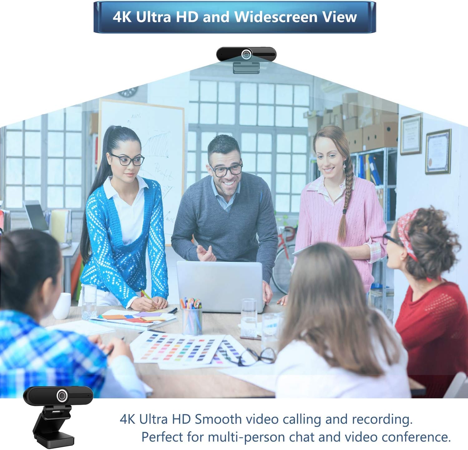 4K Webcam with Microphone 8MP USB 1080P Privacy Cover Mini Tripod Pack of 2 E932336