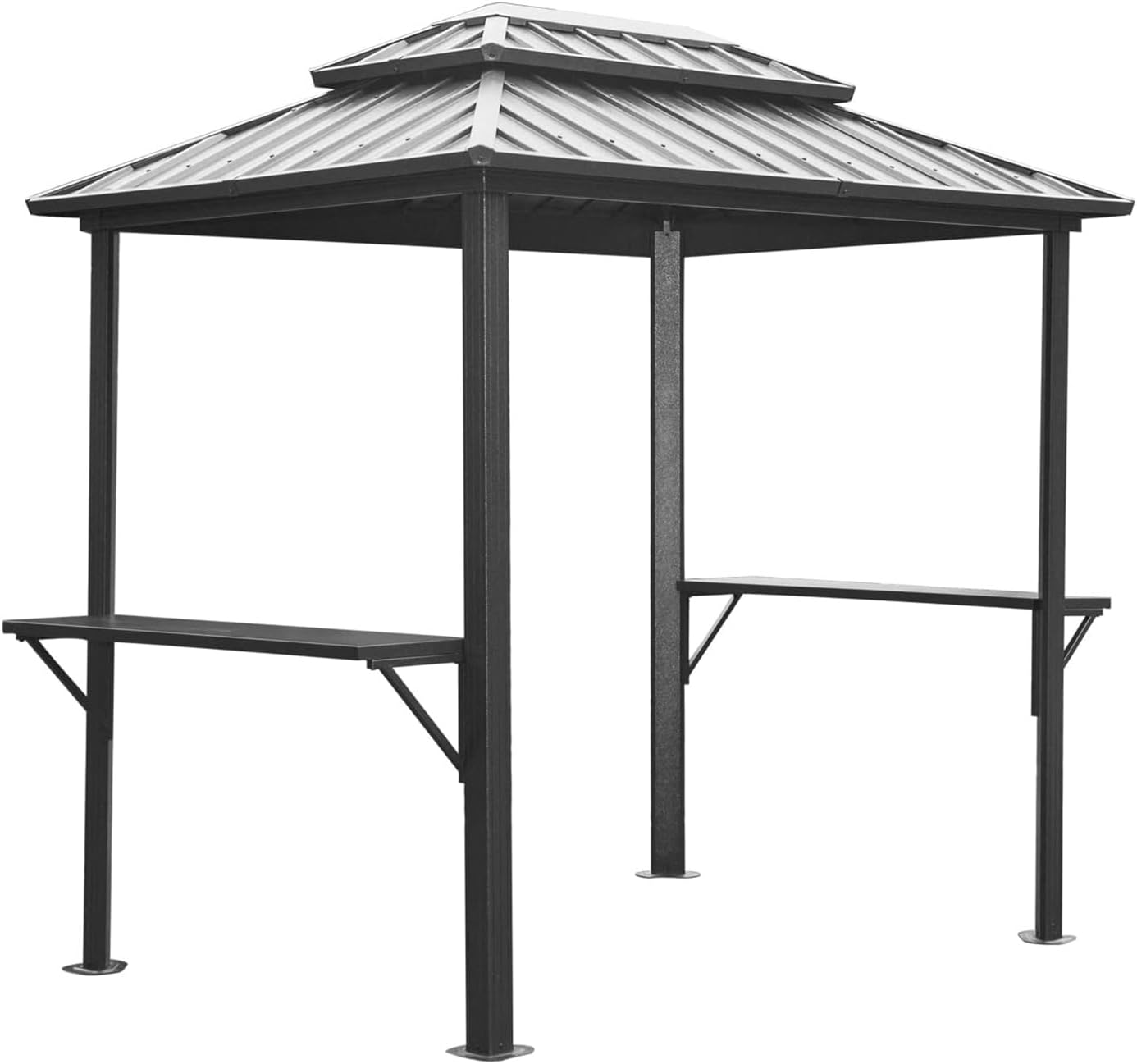 Gray 8x6FT Outdoor Aluminum Hardtop Grill Gazebo with Double Roof W6859