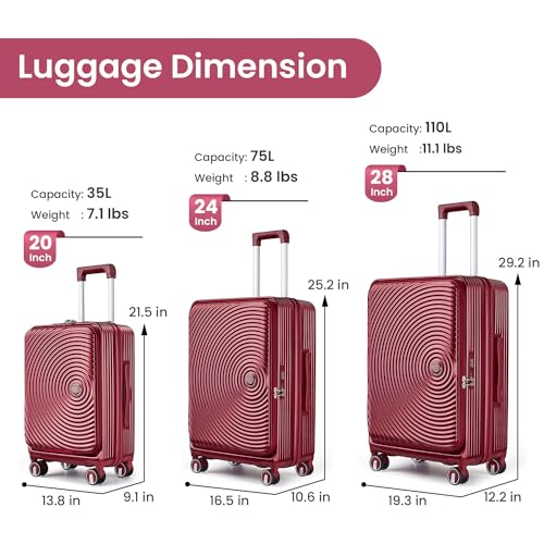 3 Piece Expandable PC Hard Shell Luggage Set with Spinner Wheels H552298