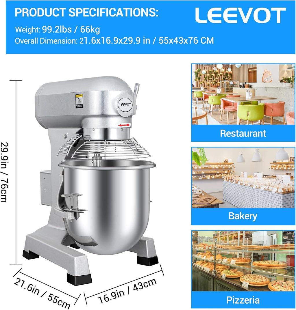 20Qt 1100W Commercial Stand Mixer with Stainless Steel Bowl D349