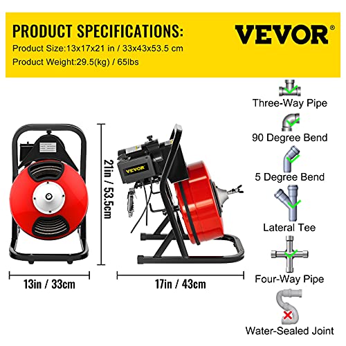 50FT x 1/2Inch Electric Drain Auger with 4 Cutter & Foot Switch W23648