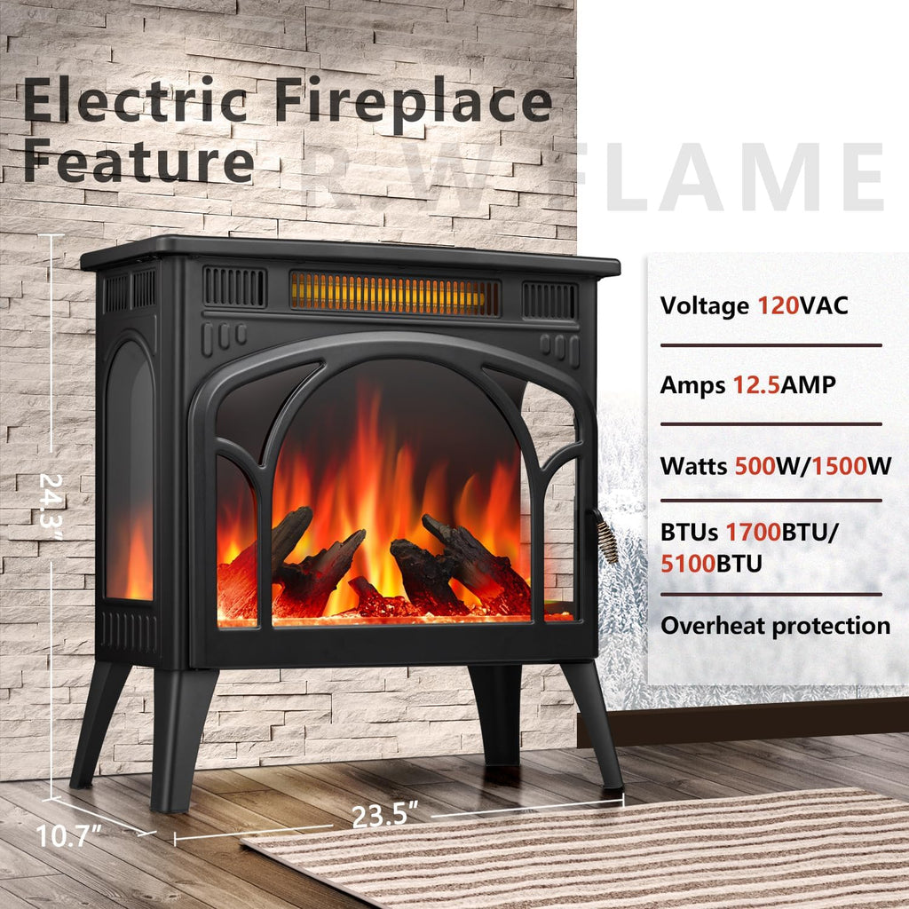 25" Freestanding Electric Fireplace Heater with 12 Flame Color Y15866