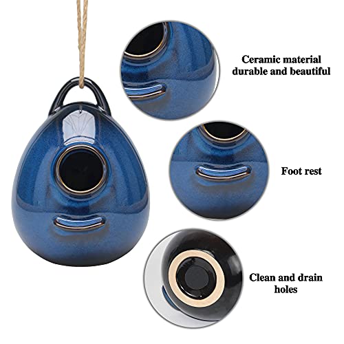 Blue Ceramic Hanging Birdhouse Q69598