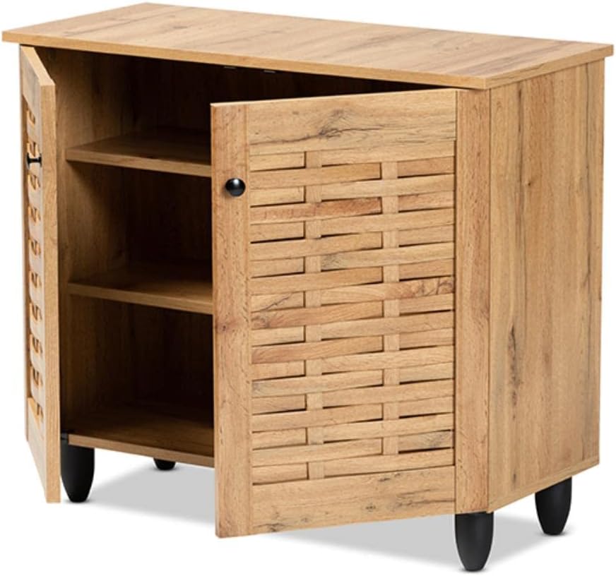 Oak Brown Finished Wood 2-Door Shoe Cabinet Z149