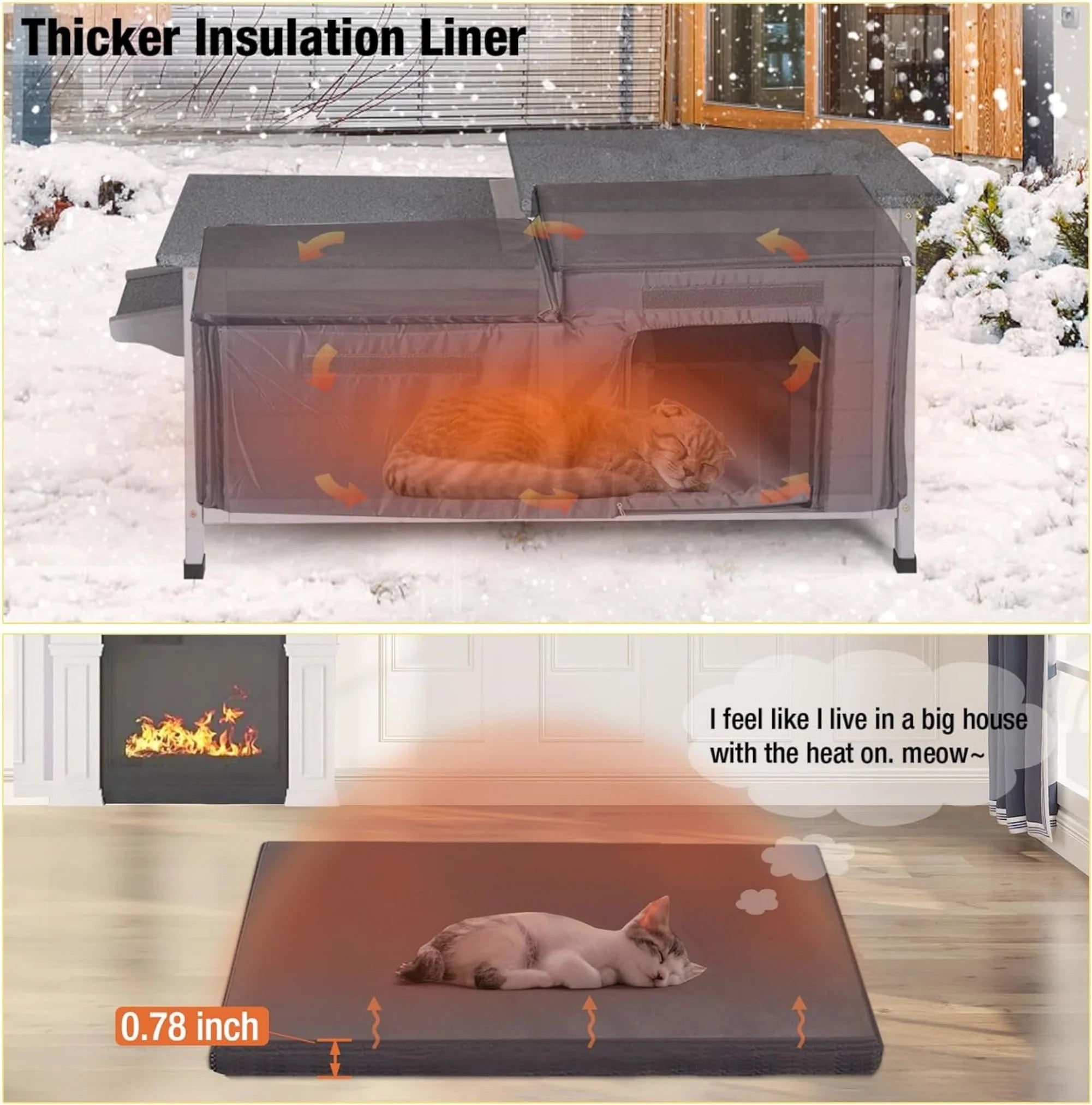 Insulated Cat House Outdoor Feral Shelter Weatherproof Cat Condo P12910