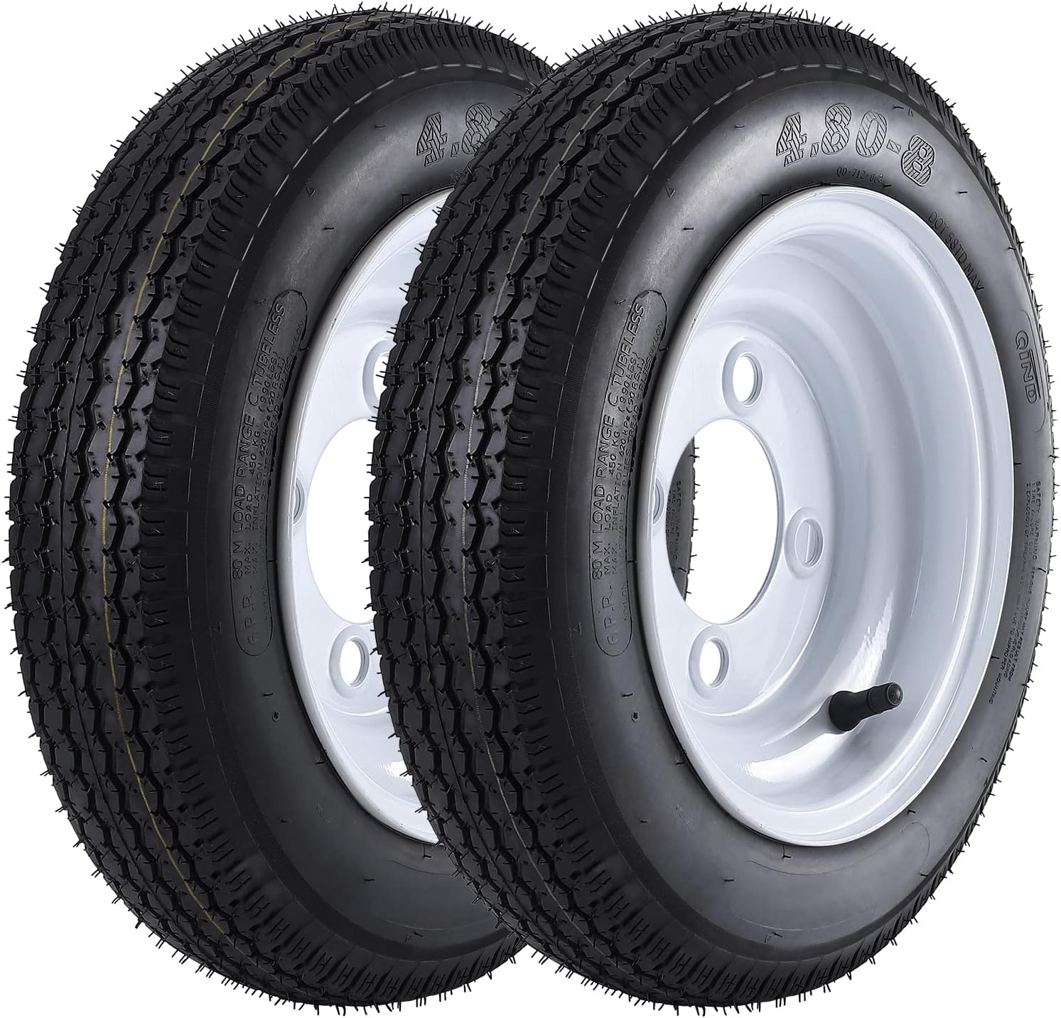 4.80-8 Trailer Tires with 8'' Rims, 4 Lug on 4'', Load Range C, 6PR F625894