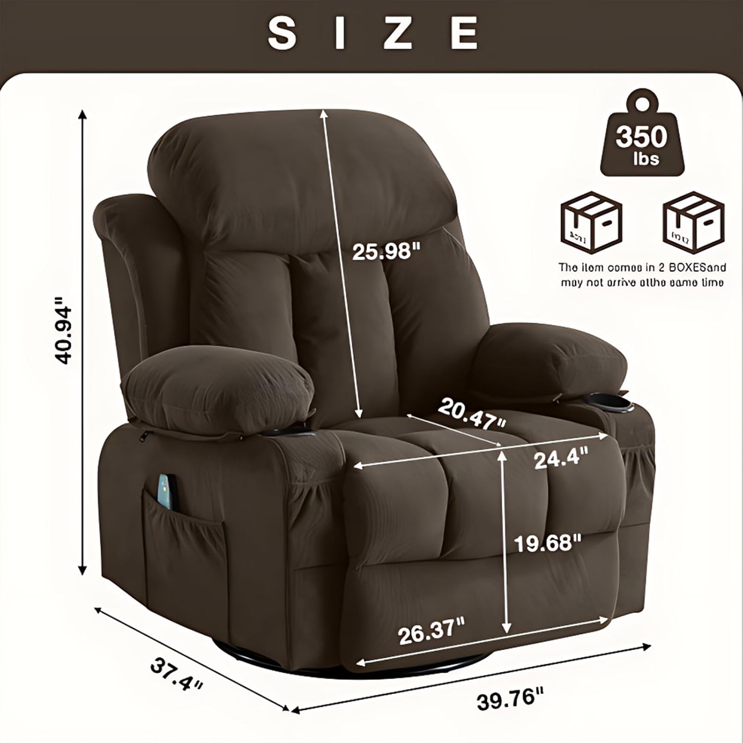 Brown Swivel Massage Recliner Sofa I206
