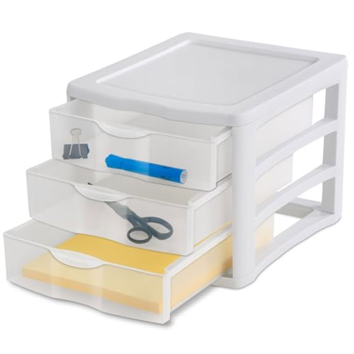 4-Pack 3 Drawer Plastic Desktop Organizer with Clear Drawers, White Frame J958
