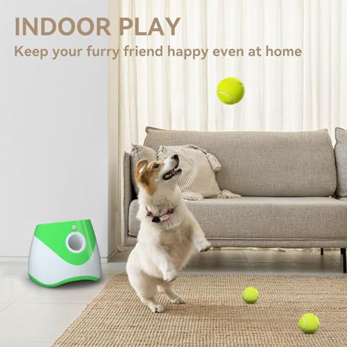 Automatic Dog Ball Thrower Launcher with 12 PCS Tennis Balls, Green K4216