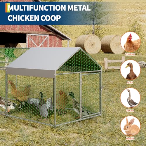Large Metal Chicken Coop, 120" x 40" x 40" with Cover, 3 Lockable Doors S818272