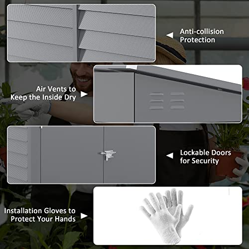 Gray Steel Outdoor Storage Shed with Foundation Kit and Lockable Doors A596
