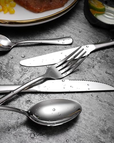 48-Piece Stainless Steel Hammered Silverware Set with Steak Knives A337