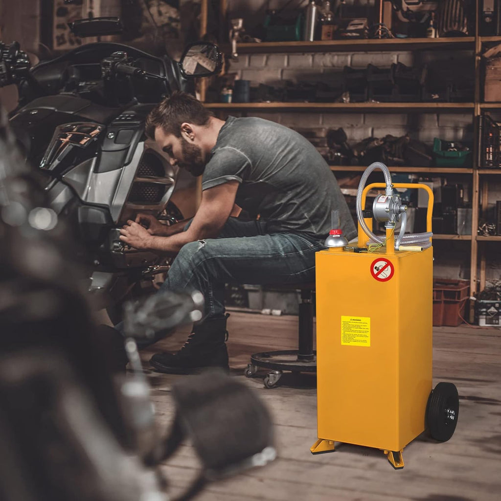 30 Gallon Portable Gas Caddy Fuel Storage Tank with Hand Pump and Wheels P1855