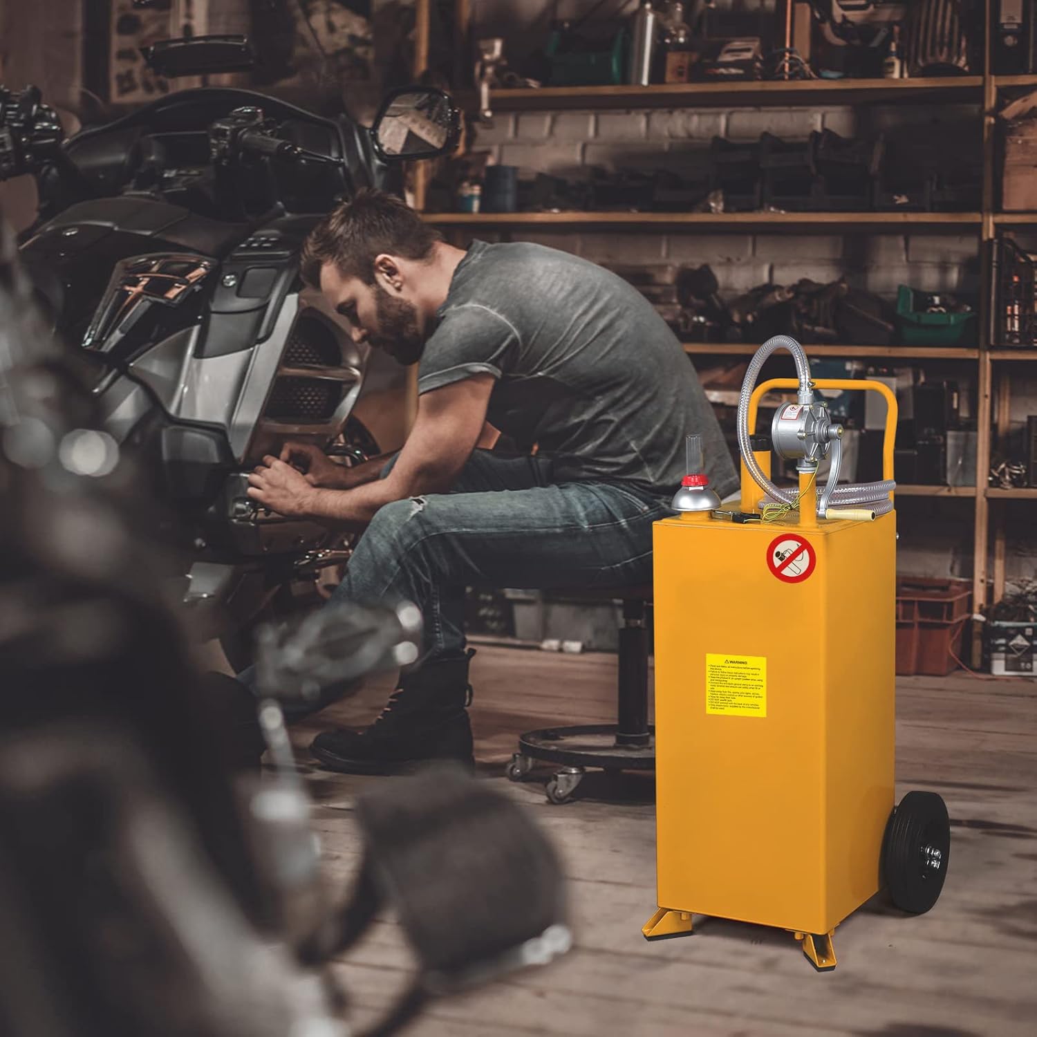 30 Gallon Portable Gas Caddy Fuel Storage Tank with Hand Pump and Wheels P1855