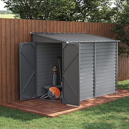 Gray Steel Outdoor Storage Shed with Foundation Kit and Lockable Doors A596