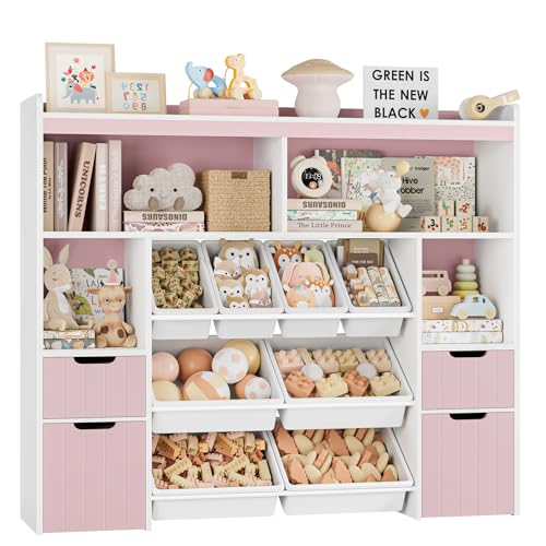 Pink Toy Storage Organizer with Drawers and Removable Bins X714