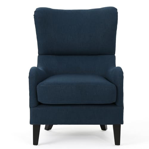 Navy Blue High Back Accent Sofa Armchair with Wood Legs X49291