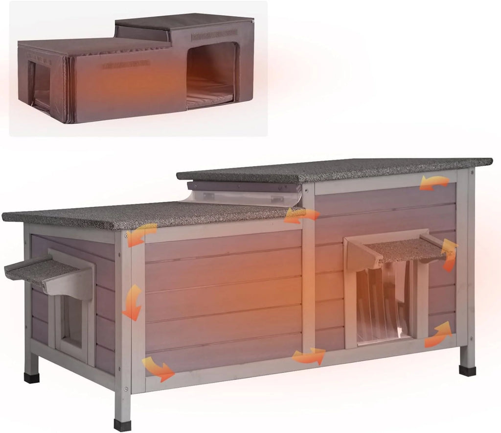 Insulated Cat House Outdoor Feral Shelter Weatherproof Cat Condo P12910
