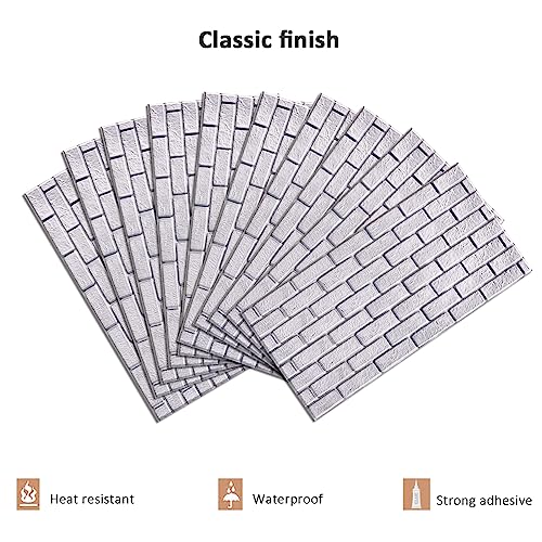 10Pcs 3D Wall Panels Peel and Stick PVC Faux Stone Backsplash E9054