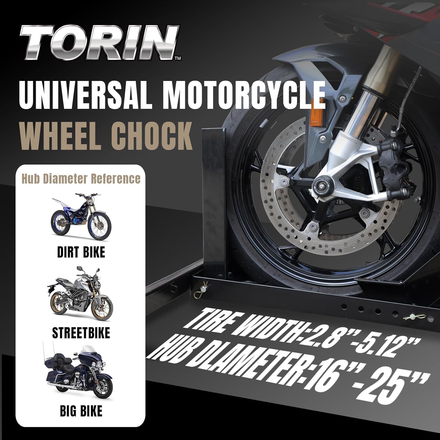 Adjustable Heavy-Duty Steel Motorcycle Wheel Chock for 16"-25" Motorcycles V232967