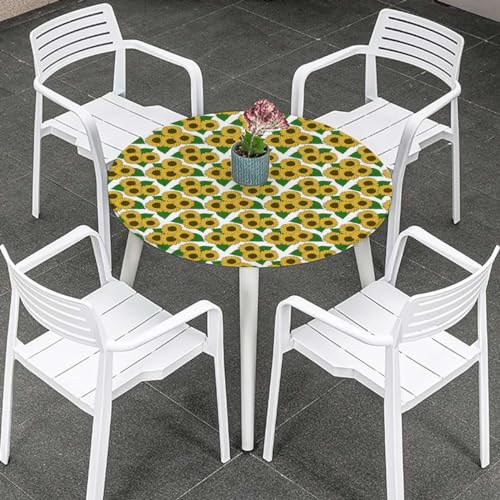 Dark Blue White Fitted Round Tablecloth with Elastic Edge D734032