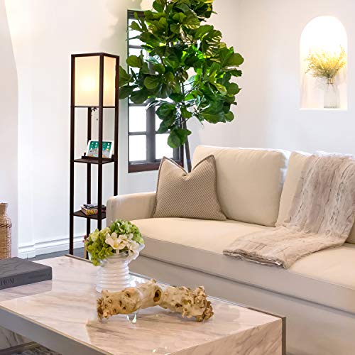 Black Shelf Floor Lamp with USB Ports and Shelves M5890