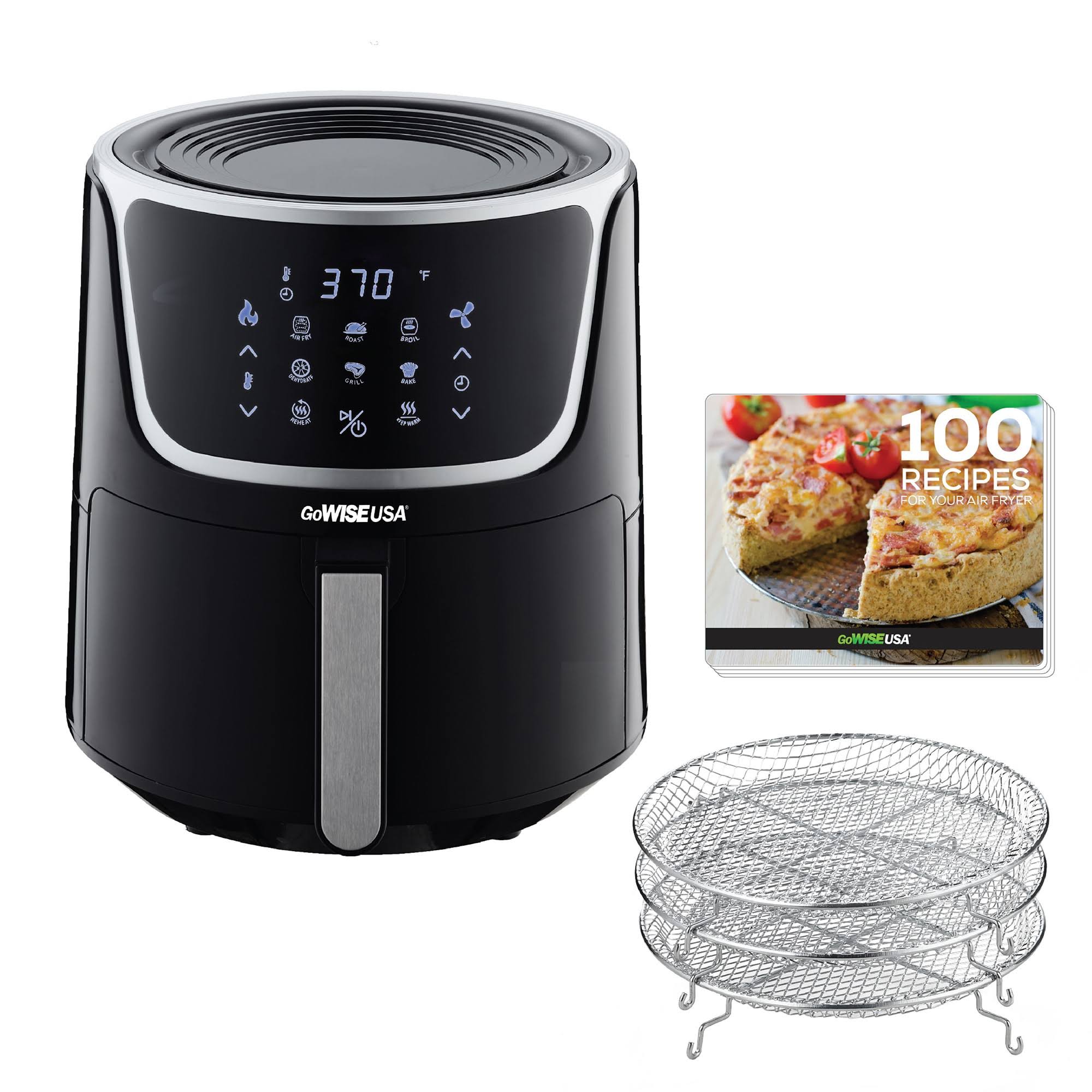 7 qt Electric Air Fryer with Dehydrator Black Silver D19626