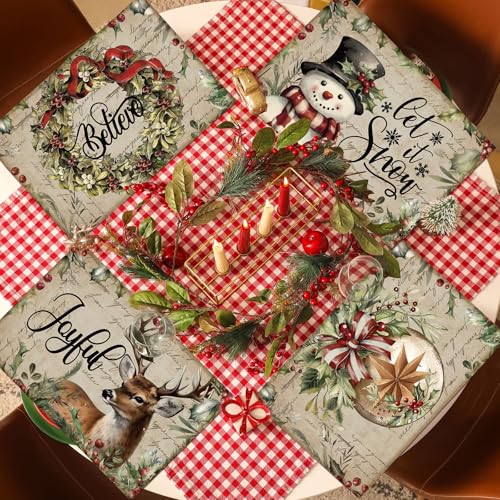 Christmas Placemats Set of 12, 12x18 Inch Linen Fabric Washable Table Mats P550311