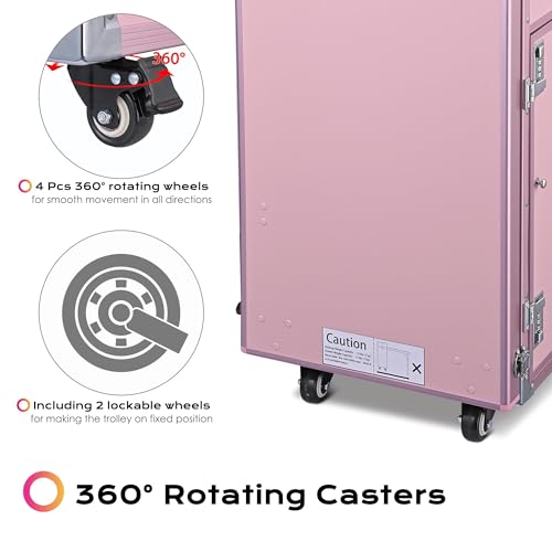 Pink Foldable Rolling Manicure Table with 4 Drawers T5849