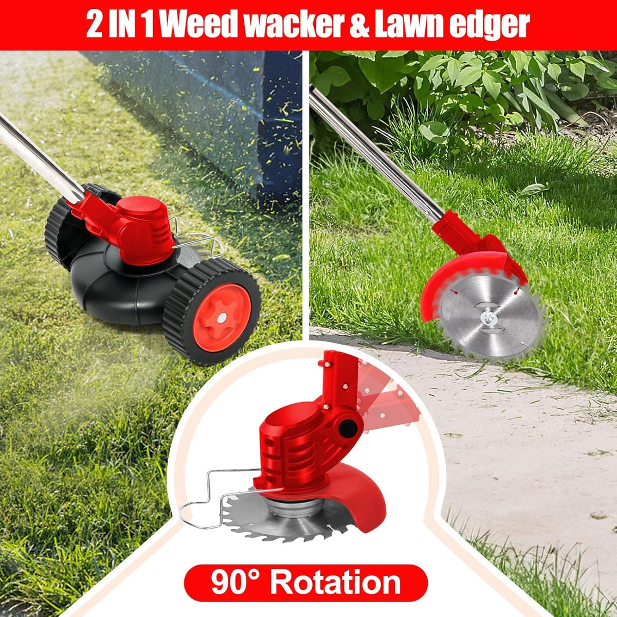 3-in-1 Cordless Battery Powered String Trimmer with 2Pcs 4.0 Ah Battery A30194