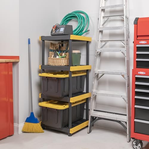 4-Tier Heavy Duty Plastic Storage Shelving Unit, 100lbs/shelf, 2 Pack W89381